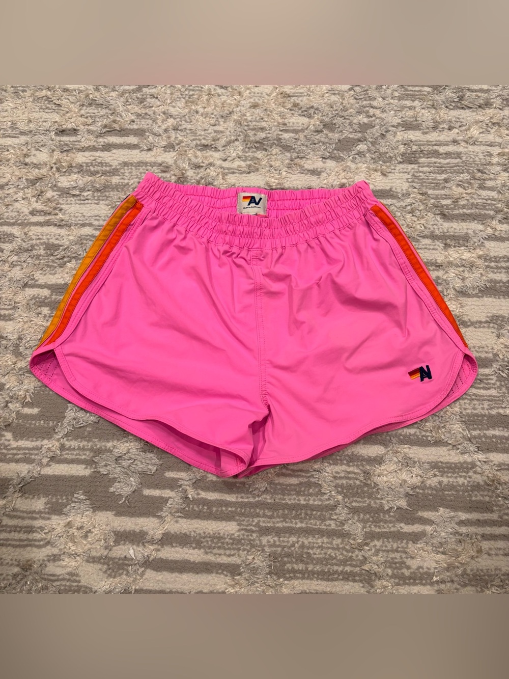 Aviator Nation 5 Stripe Flex Board Shorts 3” Women’s Small Hot Pink Rainbow Rare